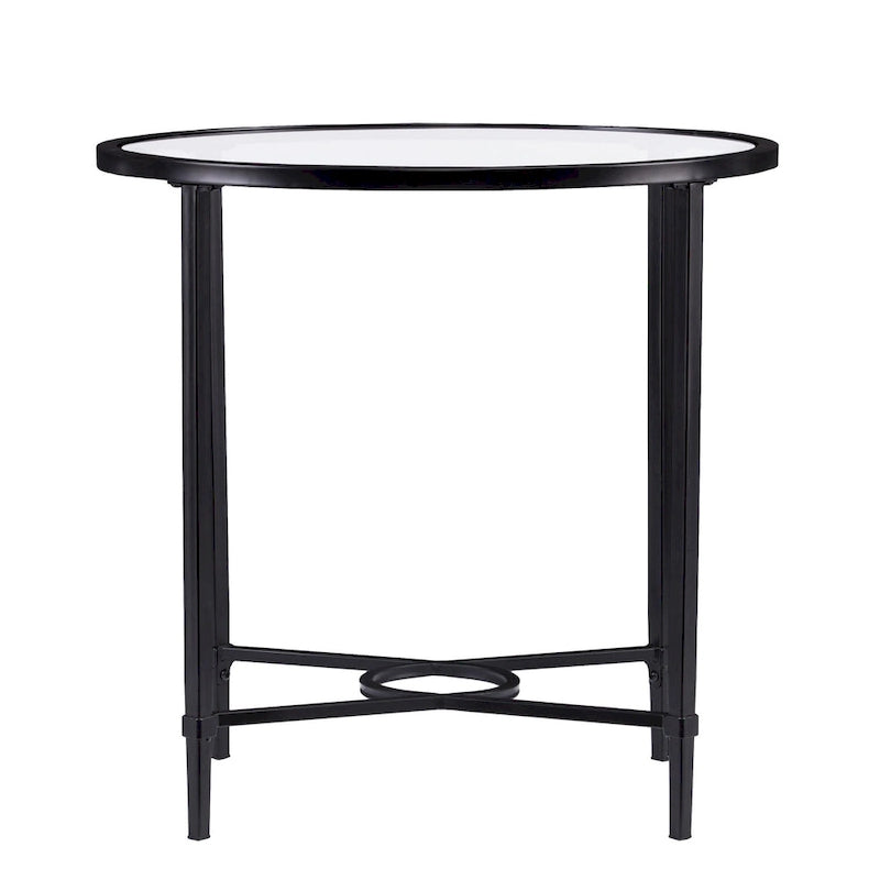 Black Metal Oval End Table - Clear Glass Top 25"