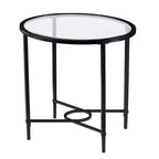 Black Metal Oval End Table - Clear Glass Top 25"