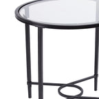 Black Metal Oval End Table - Clear Glass Top 25"