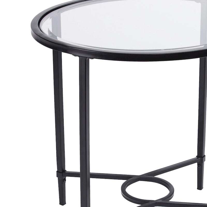 Black Metal Oval End Table - Clear Glass Top 25"