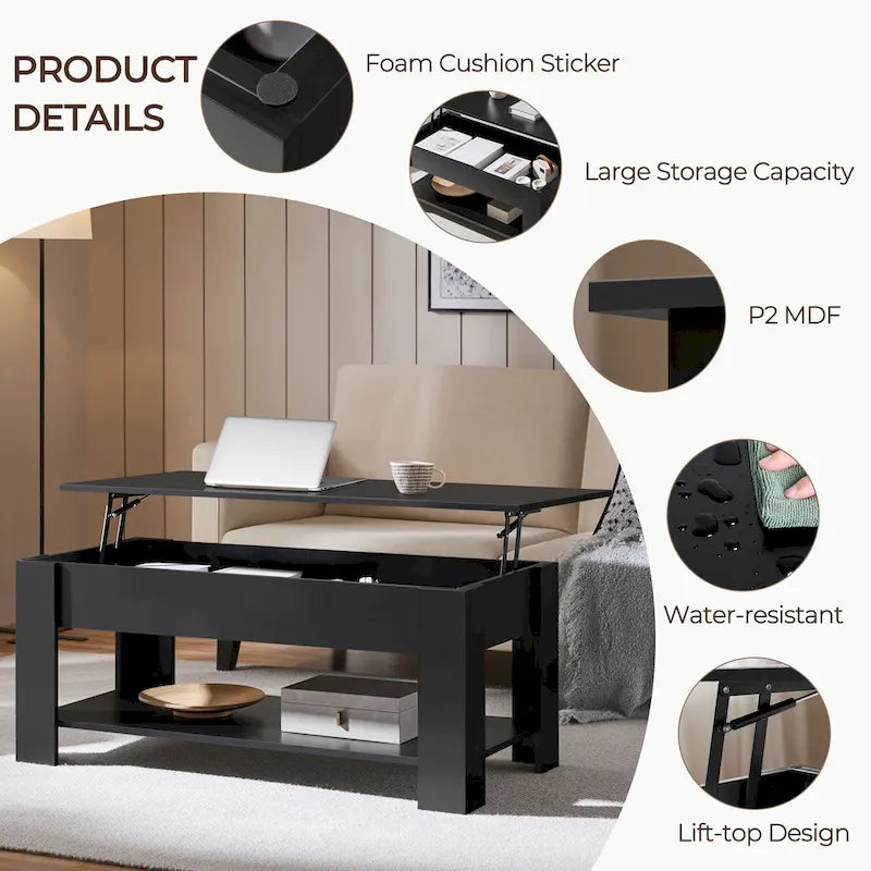 Yaheetech 47.5 Lift Top Coffee Table, Hidden Compartment/ Open Shelf