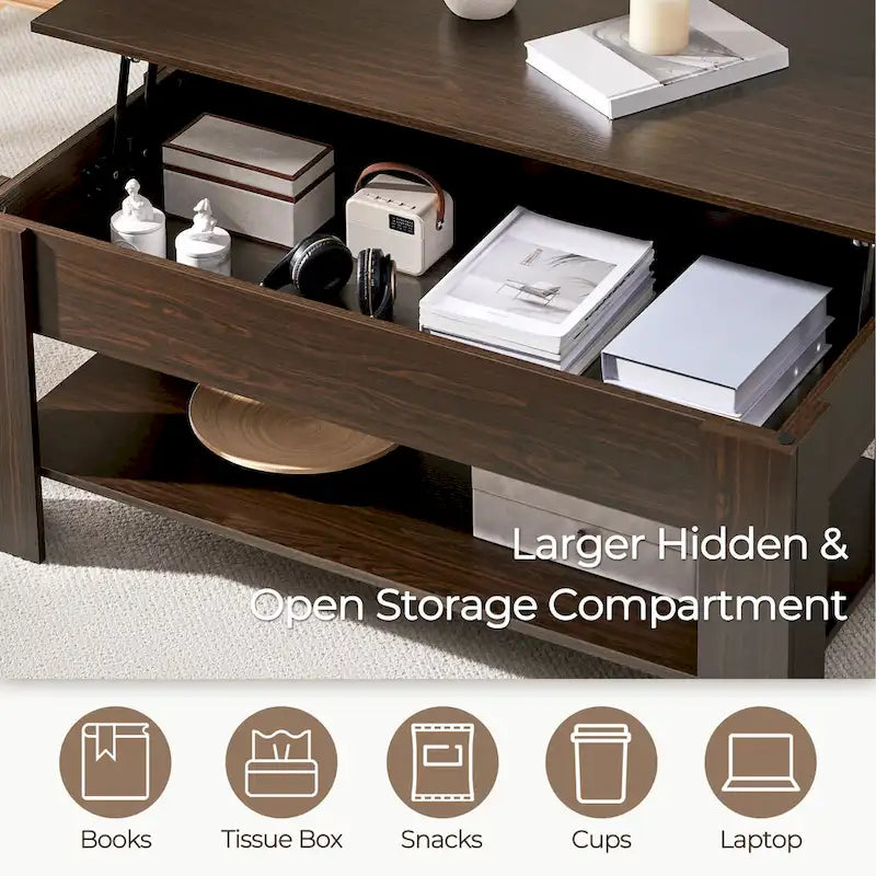 Yaheetech 47.5 Lift Top Coffee Table, Hidden Compartment/ Open Shelf