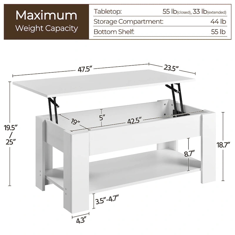 Yaheetech 47.5 Lift Top Coffee Table, Hidden Compartment/ Open Shelf