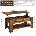 Yaheetech 47.5 Lift Top Coffee Table, Hidden Compartment/ Open Shelf