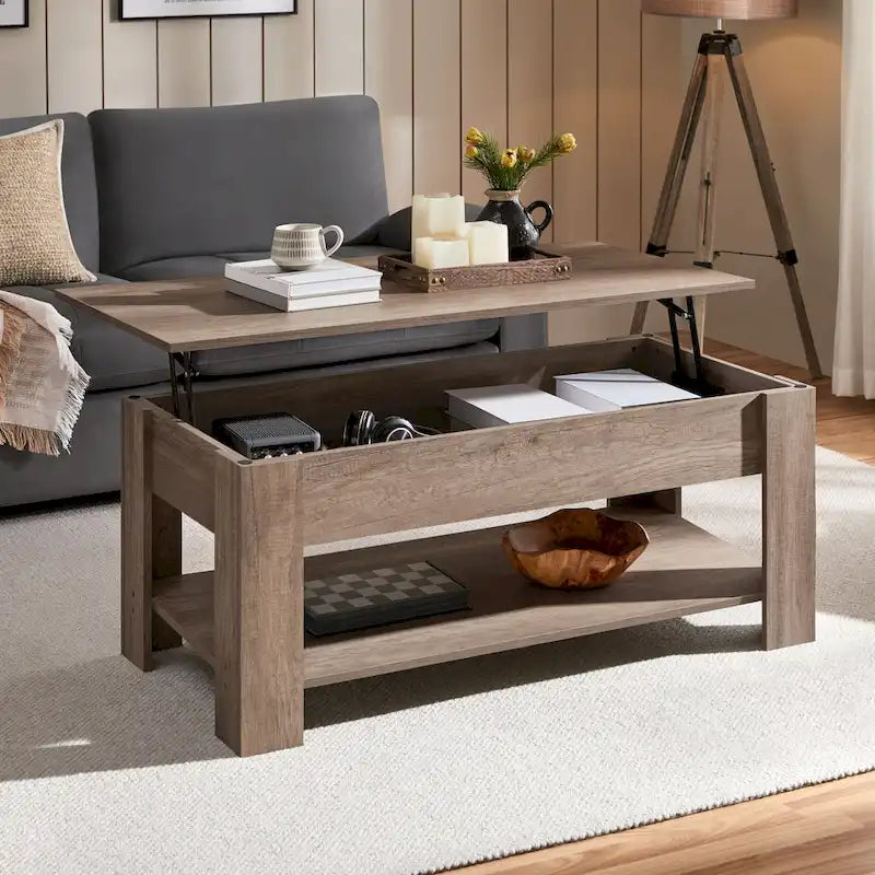 Yaheetech 47.5 Lift Top Coffee Table, Hidden Compartment/ Open Shelf