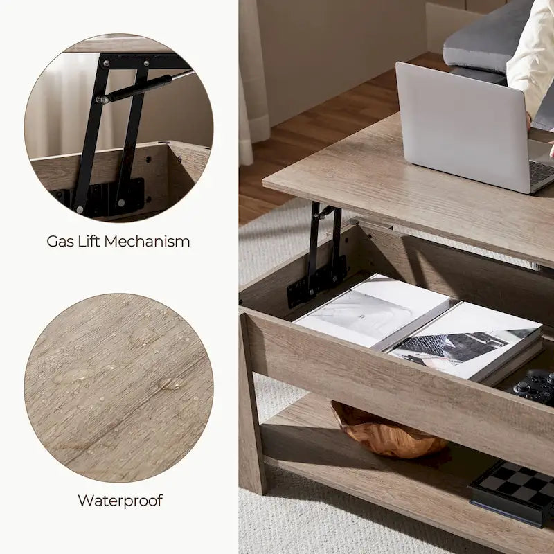 Yaheetech 47.5 Lift Top Coffee Table, Hidden Compartment/ Open Shelf