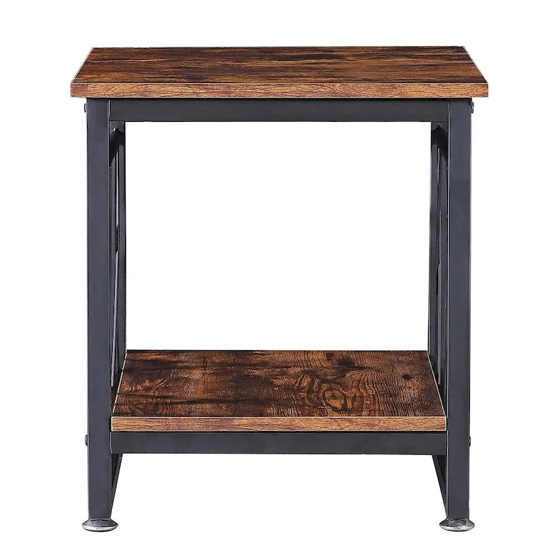 Ledel Industrial Wood Side Table End Table with Storage Shelf