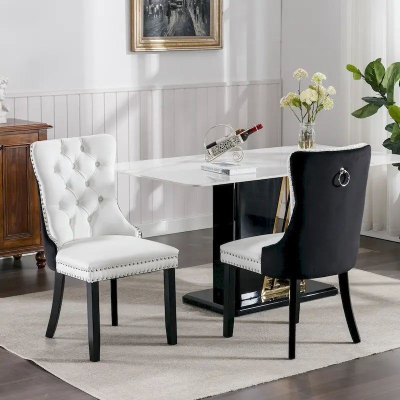 High-end Tufted Upholstered Nailhead Trim Dining Chair, Set of 2