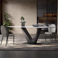 71 Modern Rectangular White Dining Table For 6, Black Carbon Steel Legs, Kitchen Table - 71