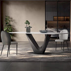 71 Modern Rectangular White Dining Table For 6, Black Carbon Steel Legs, Kitchen Table - 71