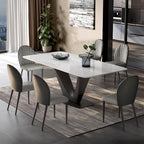 71 Modern Rectangular White Dining Table For 6, Black Carbon Steel Legs, Kitchen Table - 71