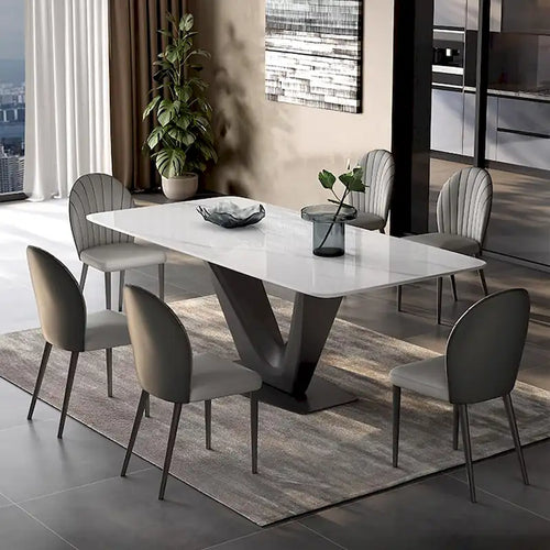 71 Modern Rectangular White Dining Table For 6, Black Carbon Steel Legs, Kitchen Table - 71