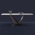 71 Modern Rectangular White Dining Table For 6, Black Carbon Steel Legs, Kitchen Table - 71