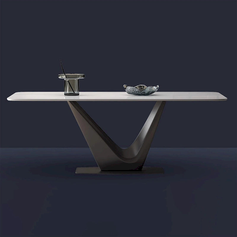 71 Modern Rectangular White Dining Table For 6, Black Carbon Steel Legs, Kitchen Table - 71