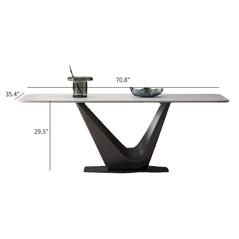 71 Modern Rectangular White Dining Table For 6, Black Carbon Steel Legs, Kitchen Table - 71