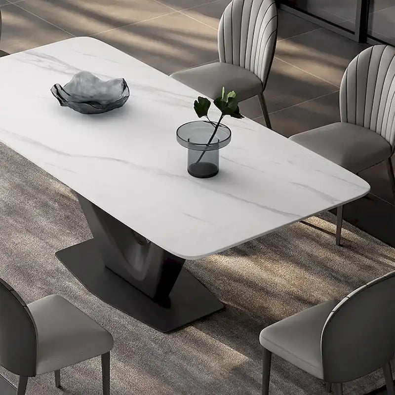 71 Modern Rectangular White Dining Table For 6, Black Carbon Steel Legs, Kitchen Table - 71