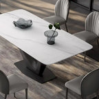 71 Modern Rectangular White Dining Table For 6, Black Carbon Steel Legs, Kitchen Table - 71