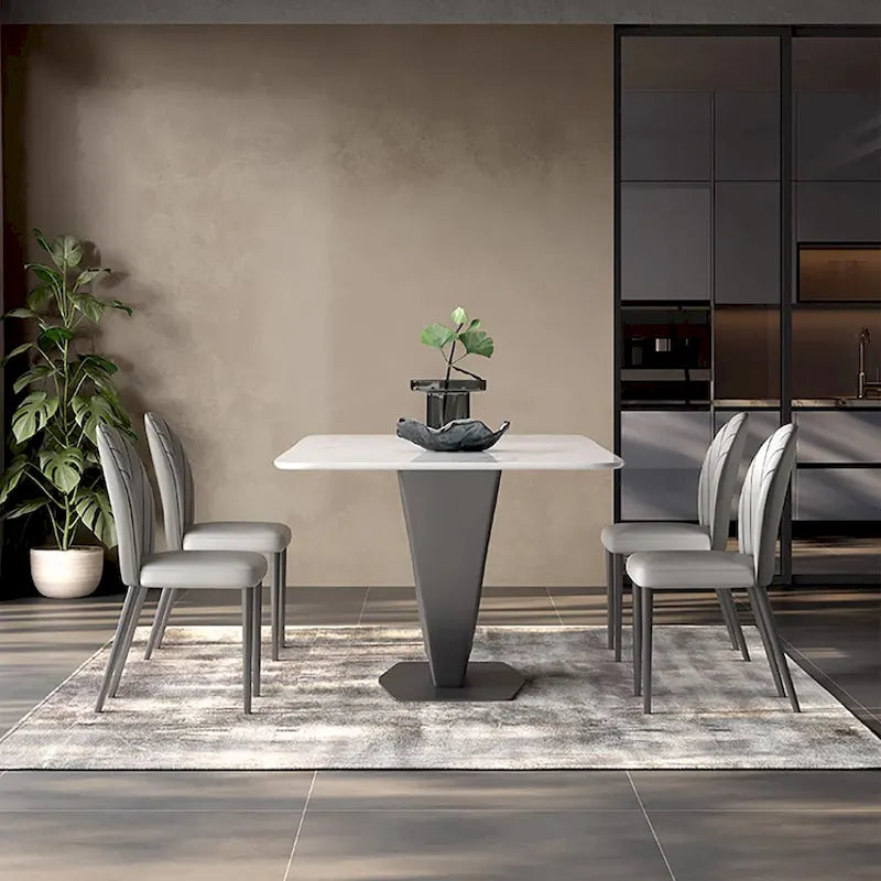 71 Modern Rectangular White Dining Table For 6, Black Carbon Steel Legs, Kitchen Table - 71