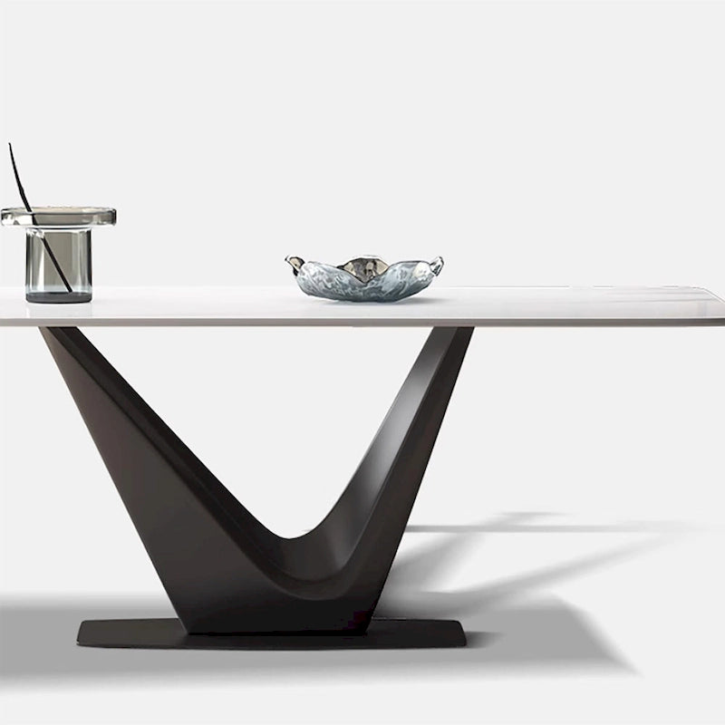 71 Modern Rectangular White Dining Table For 6, Black Carbon Steel Legs, Kitchen Table - 71