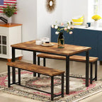 Mieres Vintage Industrial Style 3 Piece Dining Table with 2 Benches Set, Space Saving Kitchen Dining Room Bar Table Set