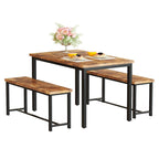 Mieres Vintage Industrial Style 3 Piece Dining Table with 2 Benches Set, Space Saving Kitchen Dining Room Bar Table Set