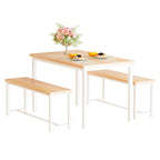 Mieres Vintage Industrial Style 3 Piece Dining Table with 2 Benches Set, Space Saving Kitchen Dining Room Bar Table Set