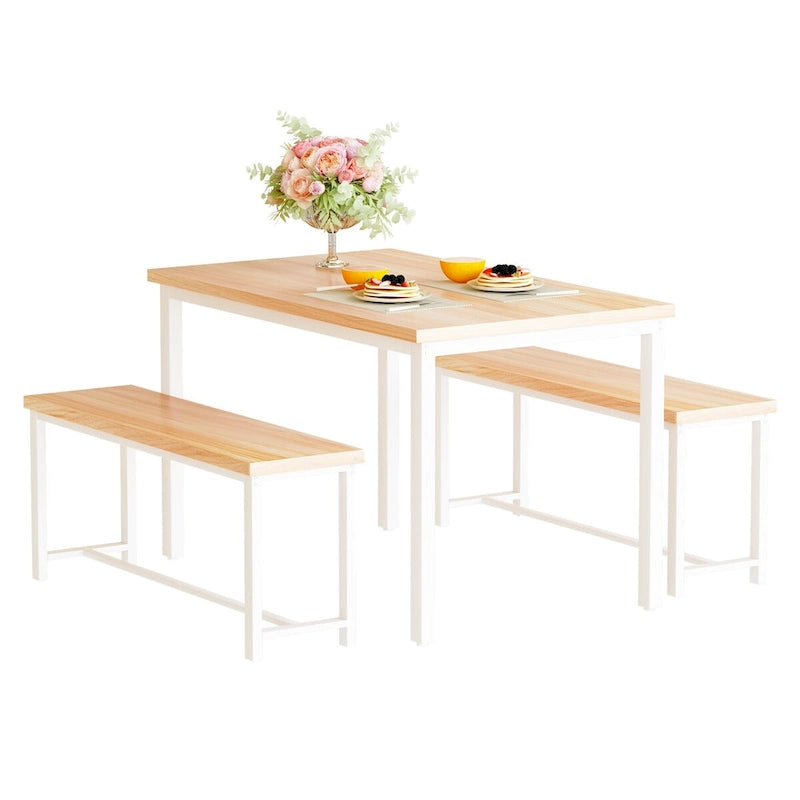 Mieres Vintage Industrial Style 3 Piece Dining Table with 2 Benches Set, Space Saving Kitchen Dining Room Bar Table Set