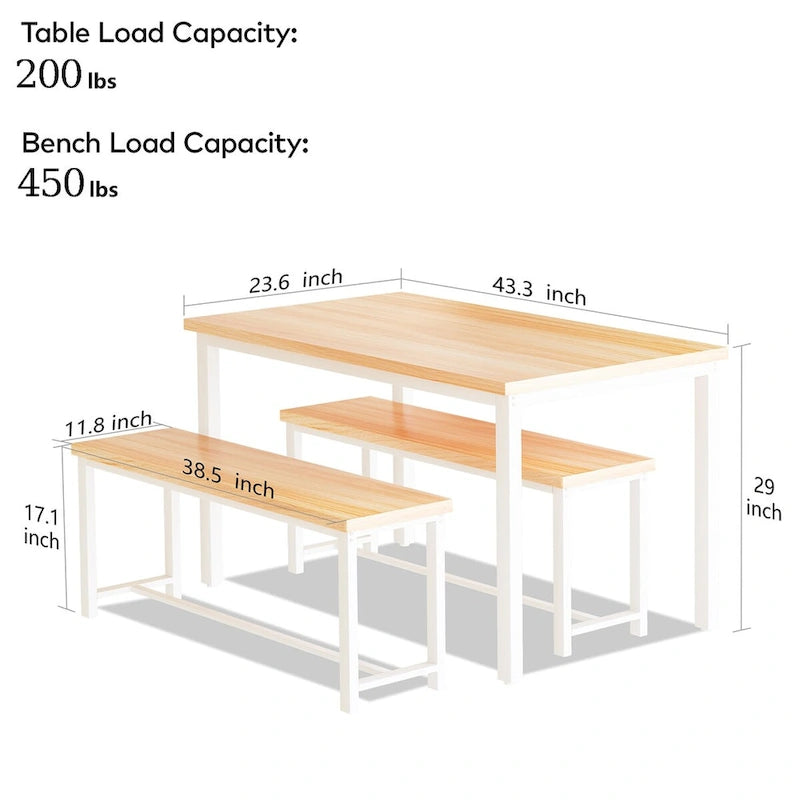Mieres Vintage Industrial Style 3 Piece Dining Table with 2 Benches Set, Space Saving Kitchen Dining Room Bar Table Set