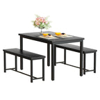 Mieres Vintage Industrial Style 3 Piece Dining Table with 2 Benches Set, Space Saving Kitchen Dining Room Bar Table Set