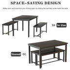 Mieres Vintage Industrial Style 3 Piece Dining Table with 2 Benches Set, Space Saving Kitchen Dining Room Bar Table Set
