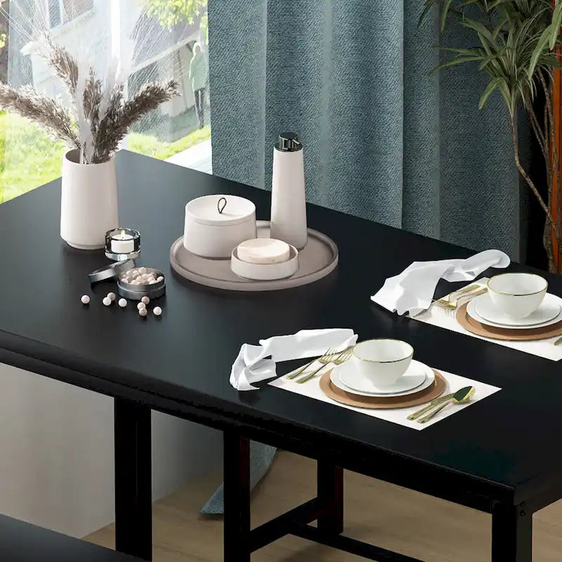 Mieres Vintage Industrial Style 3 Piece Dining Table with 2 Benches Set, Space Saving Kitchen Dining Room Bar Table Set