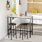 3 Piece Kitchen Pub Dining Set, Modern Faux Marble Counter Height Bistro Bar Table Set with 2 PU Leather Bar Stools
