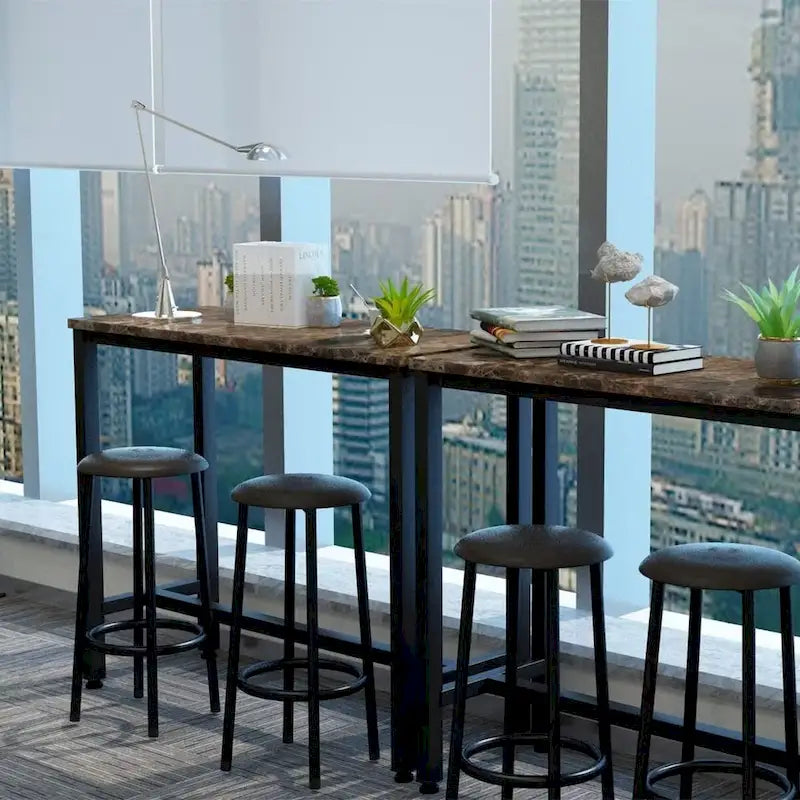 3 Piece Kitchen Pub Dining Set, Modern Faux Marble Counter Height Bistro Bar Table Set with 2 PU Leather Bar Stools