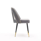 Set of 2 Modern & Contemporary Upholstered Dining Chairs with Nailheads and Metal Legs