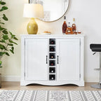 47 Marbling Countertop Buffet Bar Cabinet w/ Glass Holders