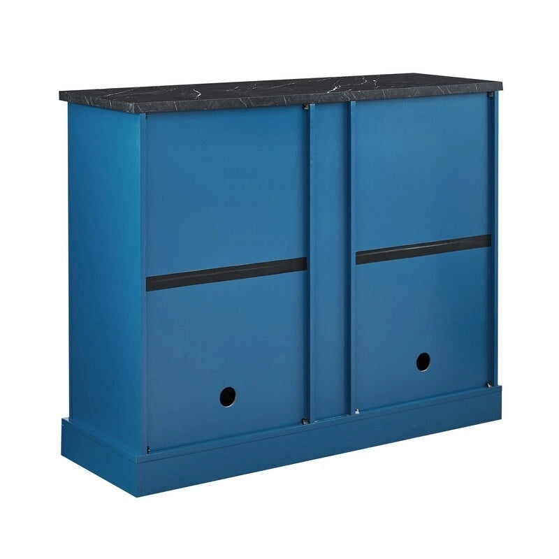 47 Marbling Countertop Buffet Bar Cabinet w/ Glass Holders