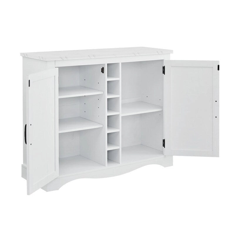 47 Marbling Countertop Buffet Bar Cabinet w/ Glass Holders