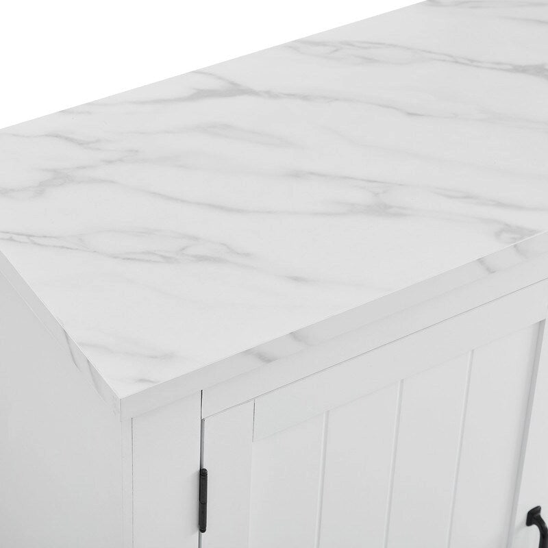 47 Marbling Countertop Buffet Bar Cabinet w/ Glass Holders