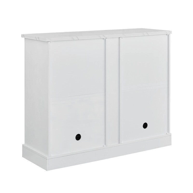 47 Marbling Countertop Buffet Bar Cabinet w/ Glass Holders