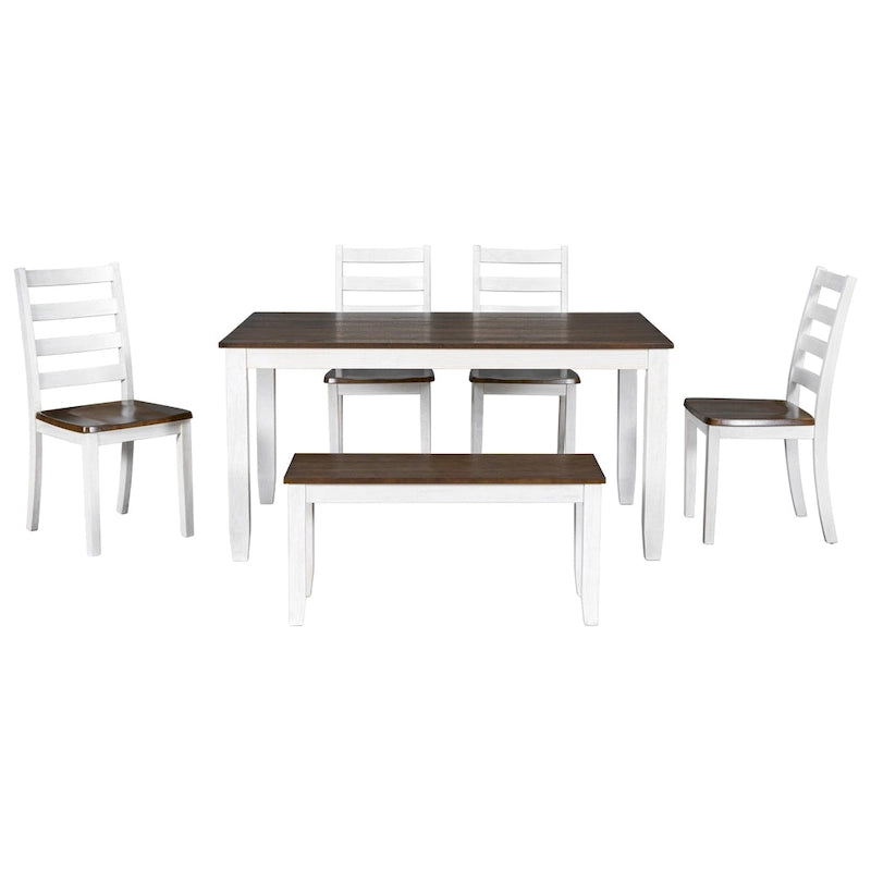 Rustic Style 6-Piece Dining Room Table Set with 4 Upholstered Chairs & a Bench