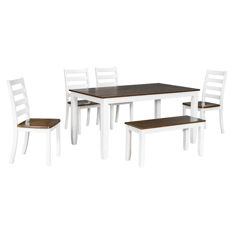 Rustic Style 6-Piece Dining Room Table Set with 4 Upholstered Chairs & a Bench