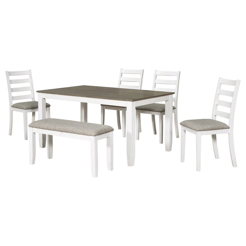 Rustic Style 6-Piece Dining Room Table Set with 4 Upholstered Chairs & a Bench