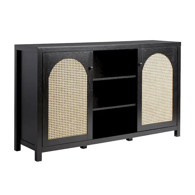 Transitional 58 2-Door Sideboard with Arched Rattan Panels for Living Room, Bedroom and Office