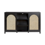 Transitional 58 2-Door Sideboard with Arched Rattan Panels for Living Room, Bedroom and Office