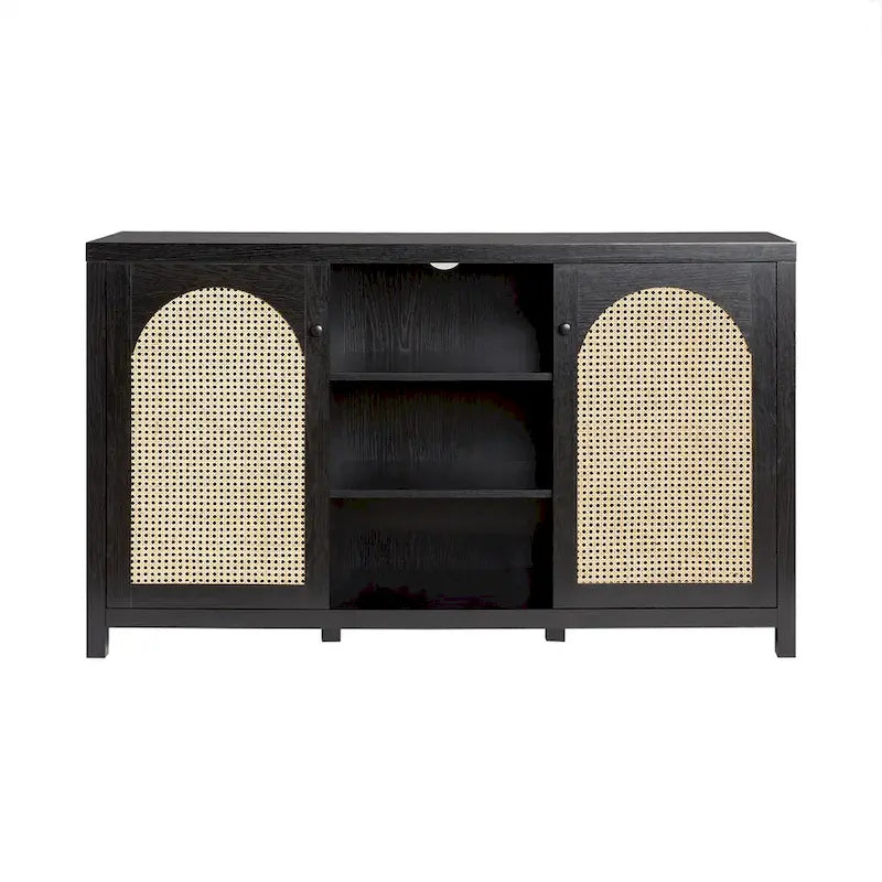 Transitional 58 2-Door Sideboard with Arched Rattan Panels for Living Room, Bedroom and Office