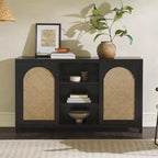 Transitional 58 2-Door Sideboard with Arched Rattan Panels for Living Room, Bedroom and Office