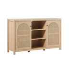 Transitional 58 2-Door Sideboard with Arched Rattan Panels for Living Room, Bedroom and Office