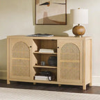 Transitional 58 2-Door Sideboard with Arched Rattan Panels for Living Room, Bedroom and Office