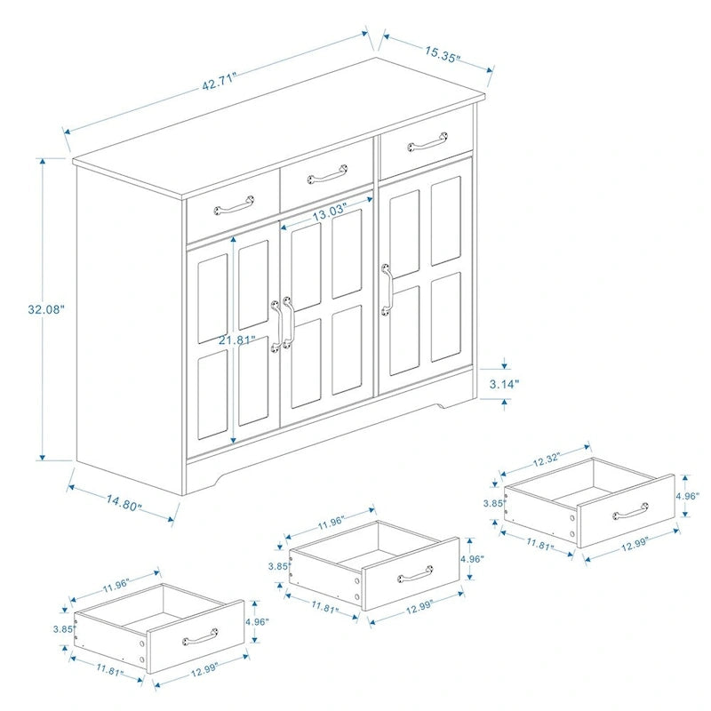 Farmhouse Buffet Cabinet Storage Sideboard with 3 Drawers and 3 Doors
