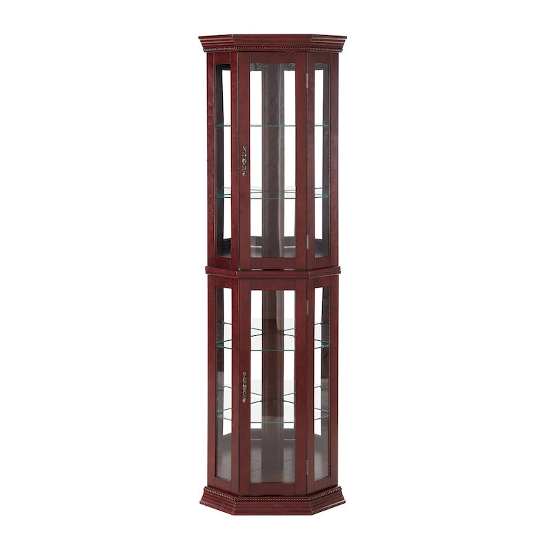 Corner Curio Cabinet with Lights, Adjustable Tempered Glass Shelves, Mirrored Back, Display Cabinet